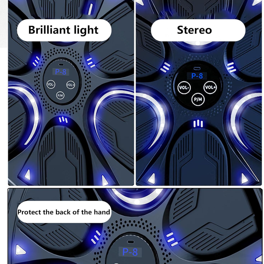 Máquina Boxeo Pared Musical Bluetooth LED 6 Pads Guantes Entrenamiento