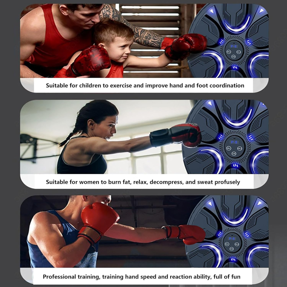 Máquina Boxeo Pared Musical Bluetooth LED 6 Pads Guantes Entrenamiento