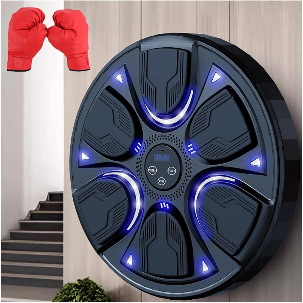 Máquina Boxeo Pared Musical Bluetooth LED 6 Pads Guantes Entrenamiento
