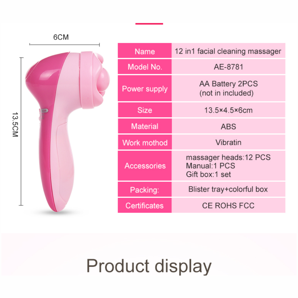 Masajeador Limpiador Facial Eléctrico 12x1 Cabezales Exfoliante
