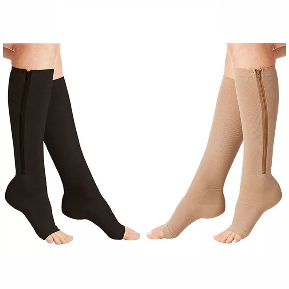 Medias Compresión Cremallera Punta Abierta Piernas Cansadas Unisex