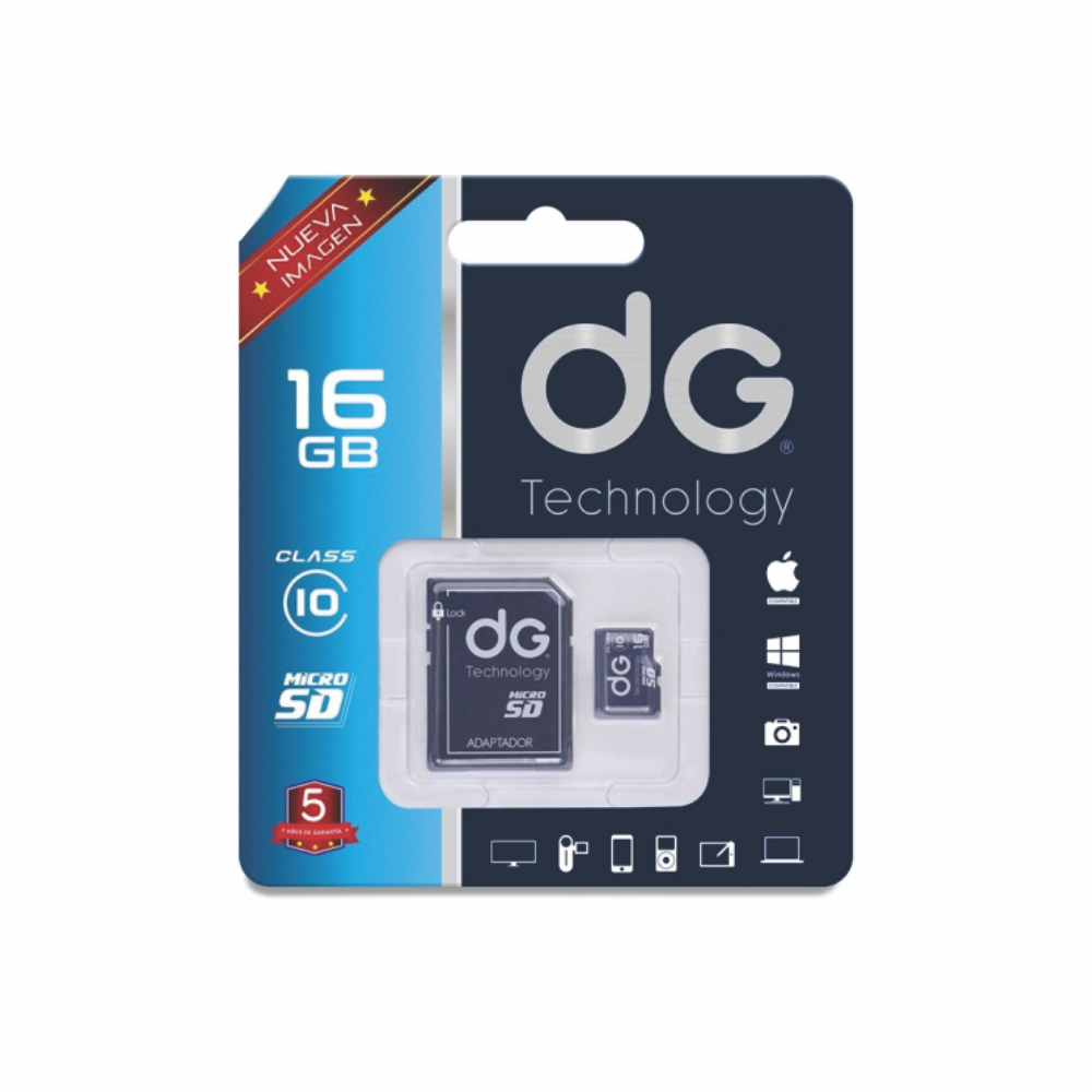 Memoria Micro SD 16GB Clase 10 Adaptador SD DG Fotos Videos Celular