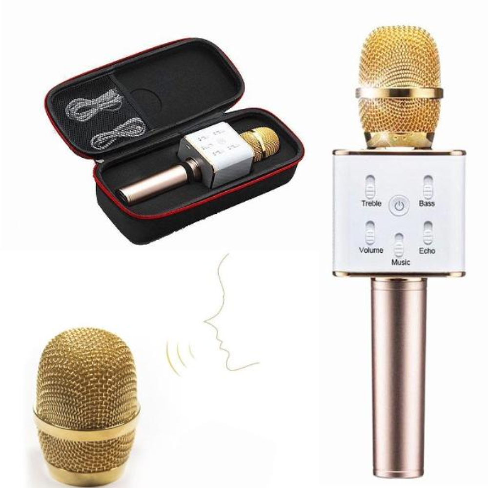 Micrófono Karaoke Bluetooth Q7 Parlante Integrado Inalámbrico Aluminio