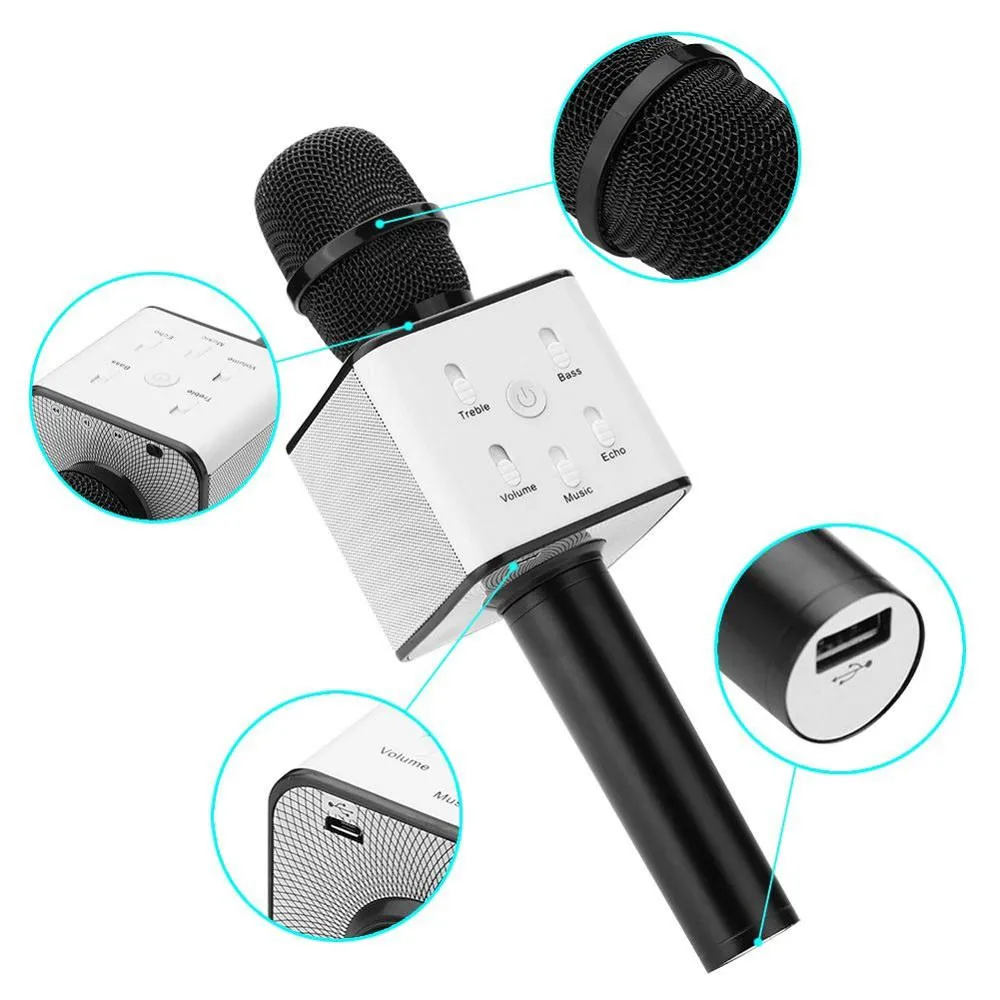 Micrófono Karaoke Bluetooth Q7 Parlante Integrado Inalámbrico Aluminio