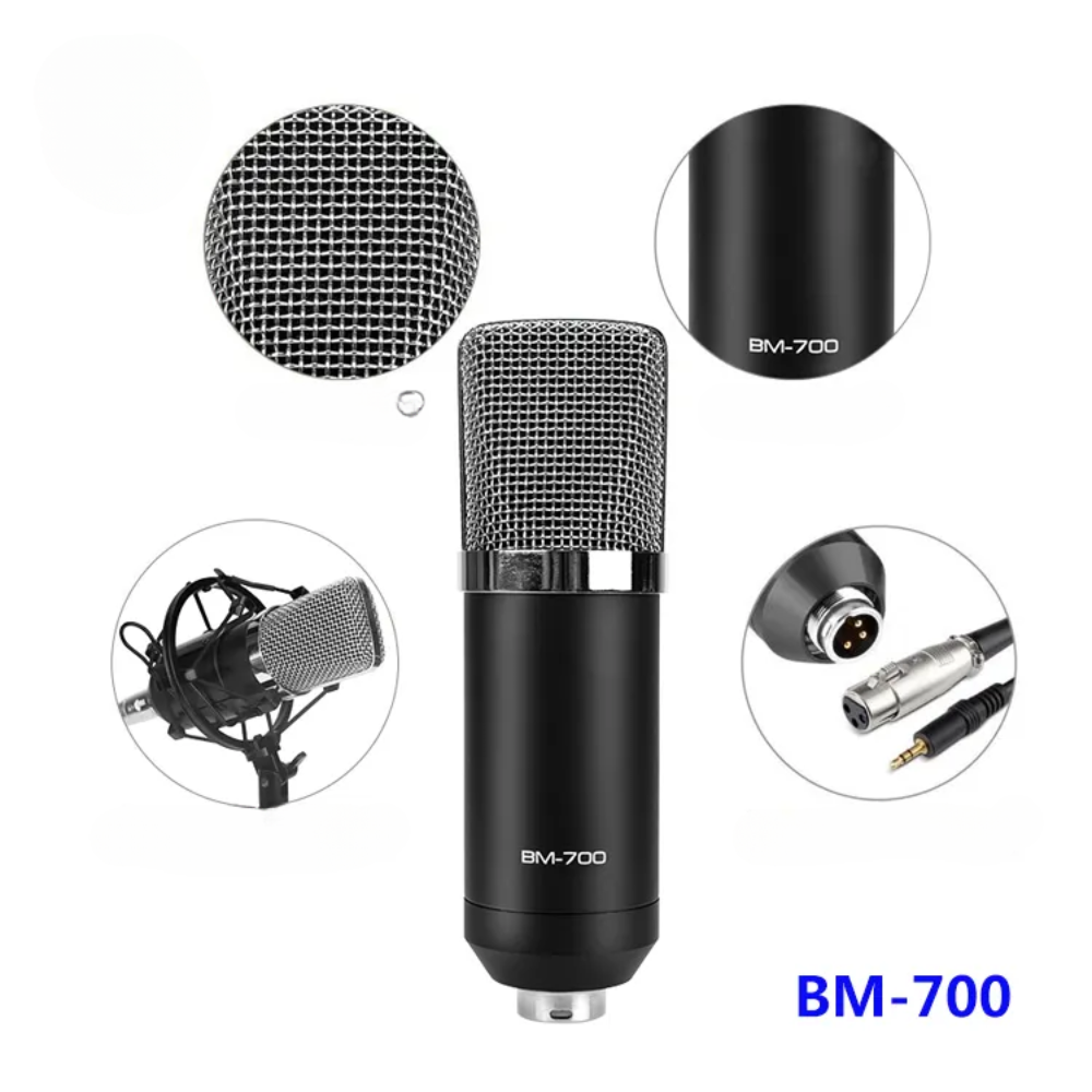 Micrófono Condensador Estudio BM700 Cardioide Filtro Pop Estuche Brazo