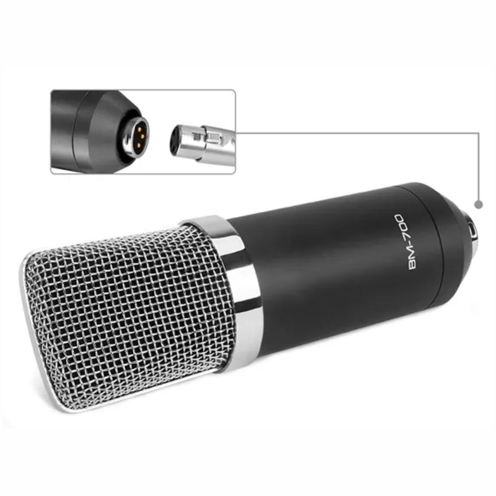 Micrófono Condensador Estudio BM700 Cardioide Filtro Pop Estuche Brazo