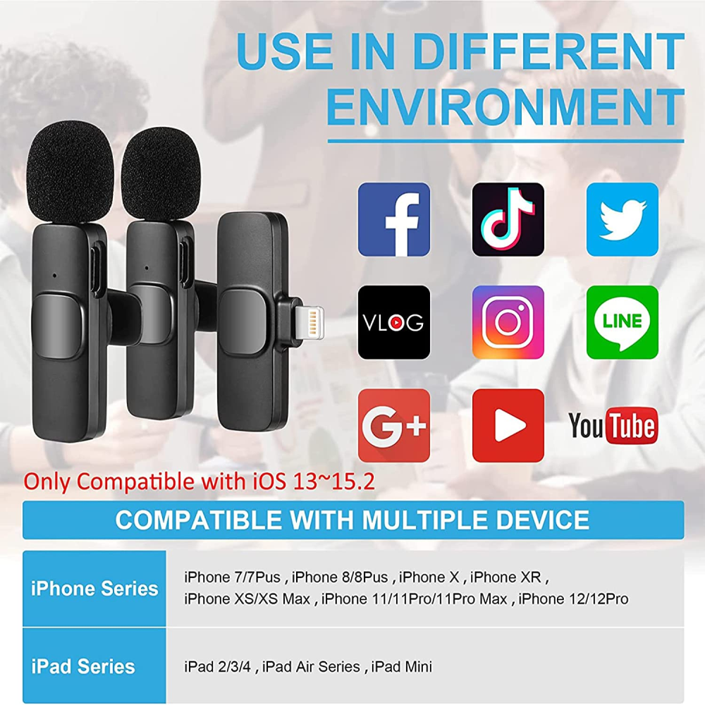 Micrófono Solapa Inalámbrico Doble Lightning iPhone iPad Plug Play
