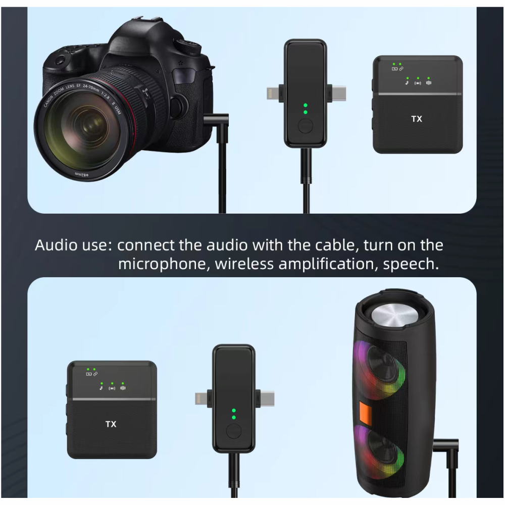 Micrófono Solapa Inalámbrico 2.4GHz Tipo C Lightning Reducción Ruido