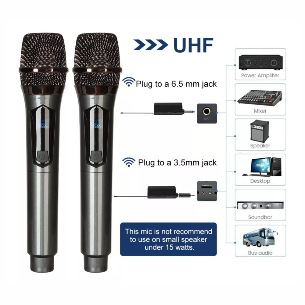 Micrófono Inalámbrico Doble UHF Recargable DX-U802 Karaoke Eventos
