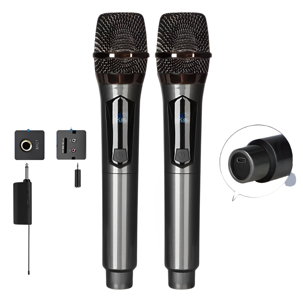 Micrófono Inalámbrico Doble UHF Recargable DX-U802 Karaoke Eventos