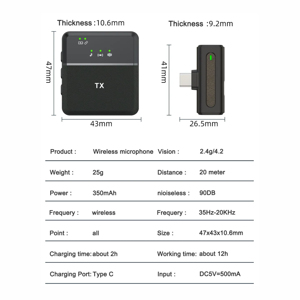 Micrófono Solapa Inalámbrico 2.4GHz Celular Tipo C Reducción Ruido
