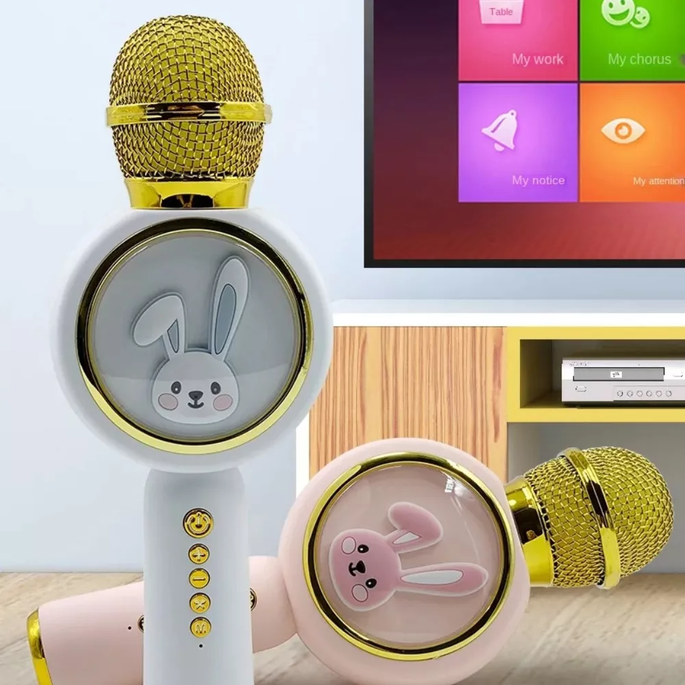 Micrófono Karaoke Niños X6 Bluetooth Parlante Cambiador Voz Conejo