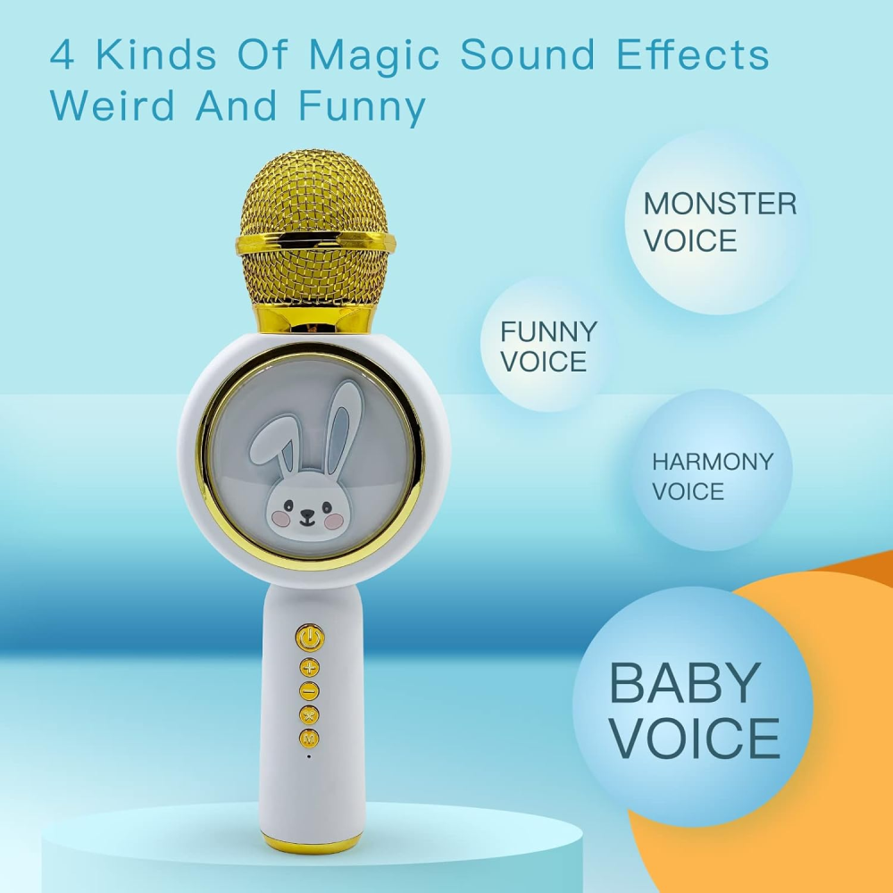 Micrófono Karaoke Niños X6 Bluetooth Parlante Cambiador Voz Conejo