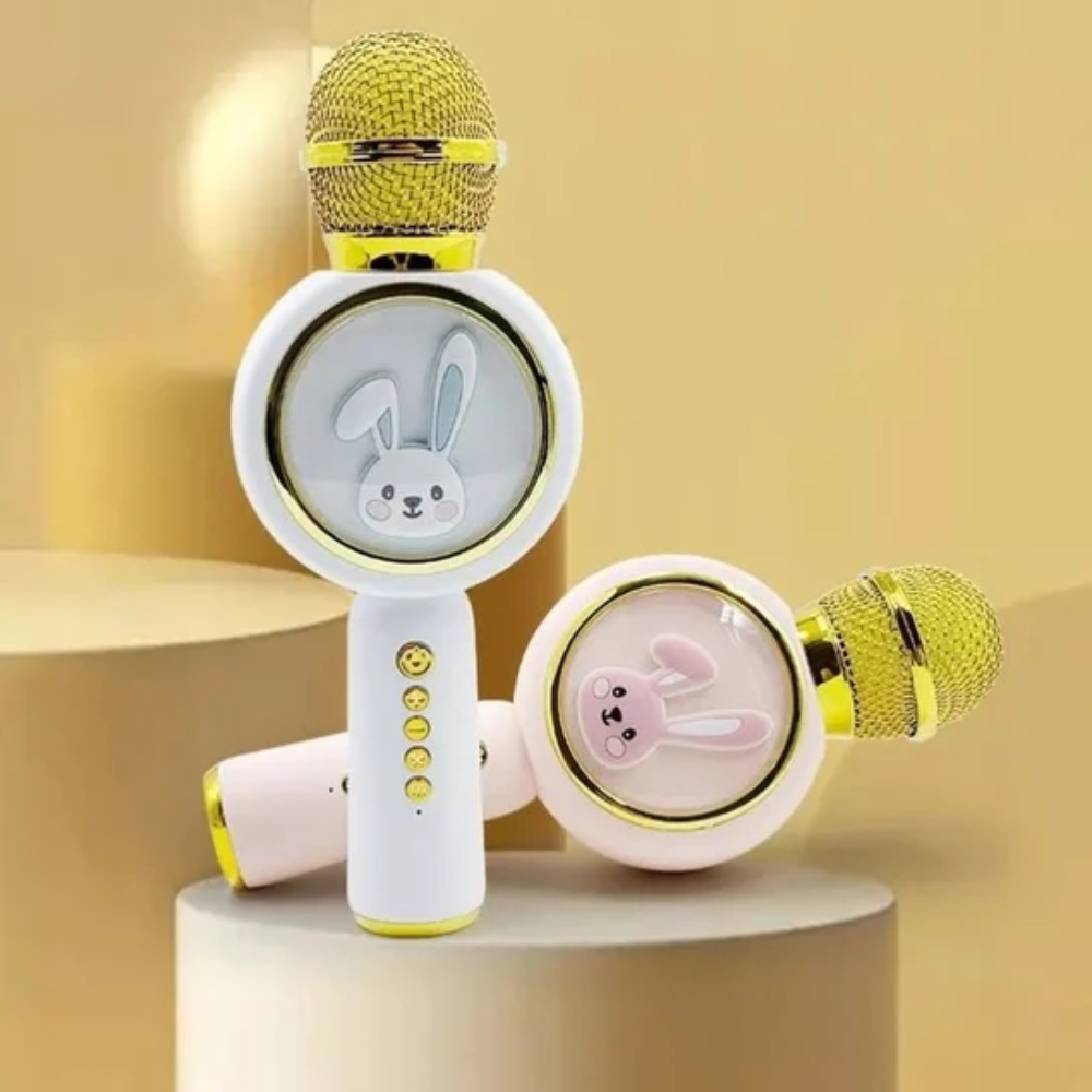 Micrófono Karaoke Niños X6 Bluetooth Parlante Cambiador Voz Conejo