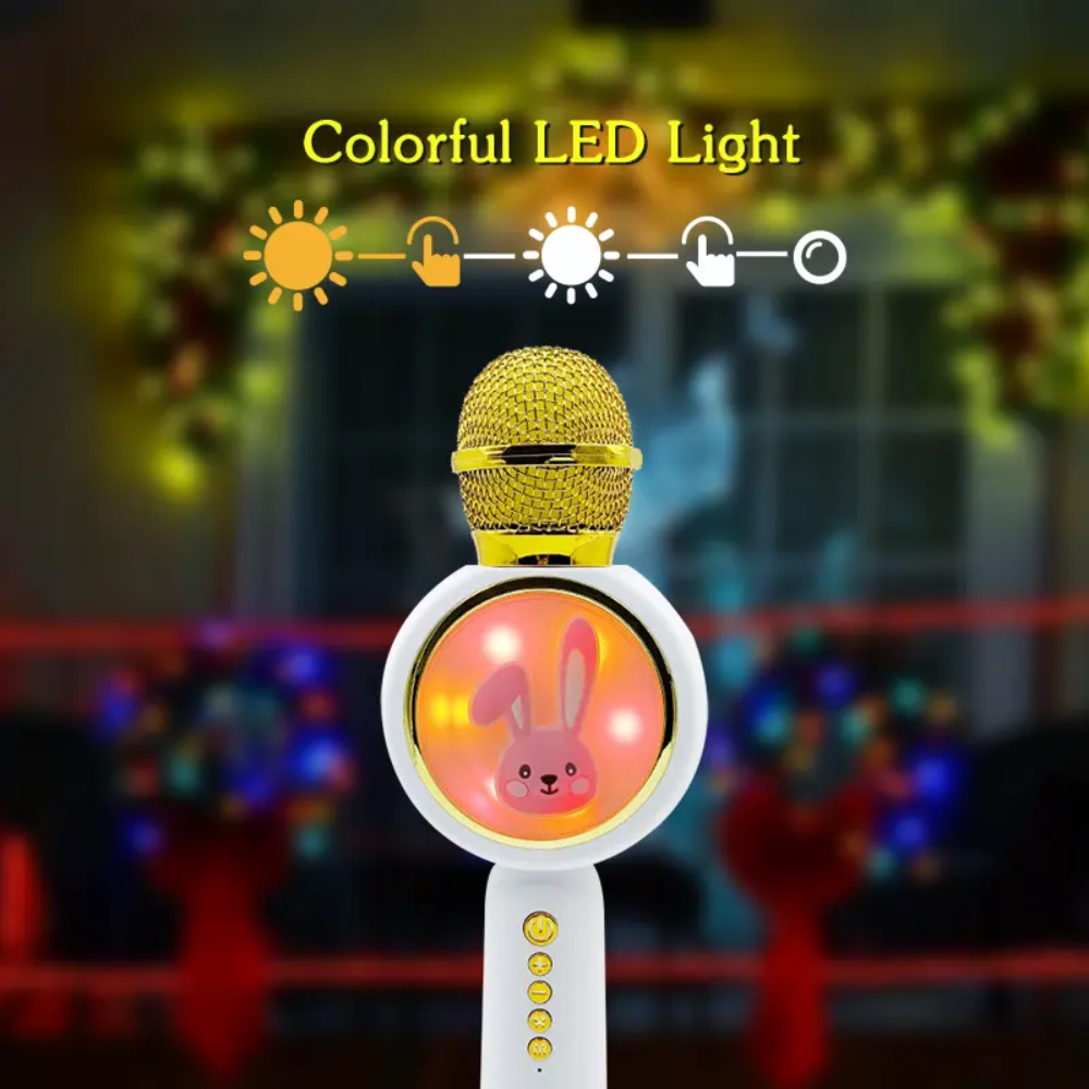 Micrófono Karaoke Niños X6 Bluetooth Parlante Cambiador Voz Conejo