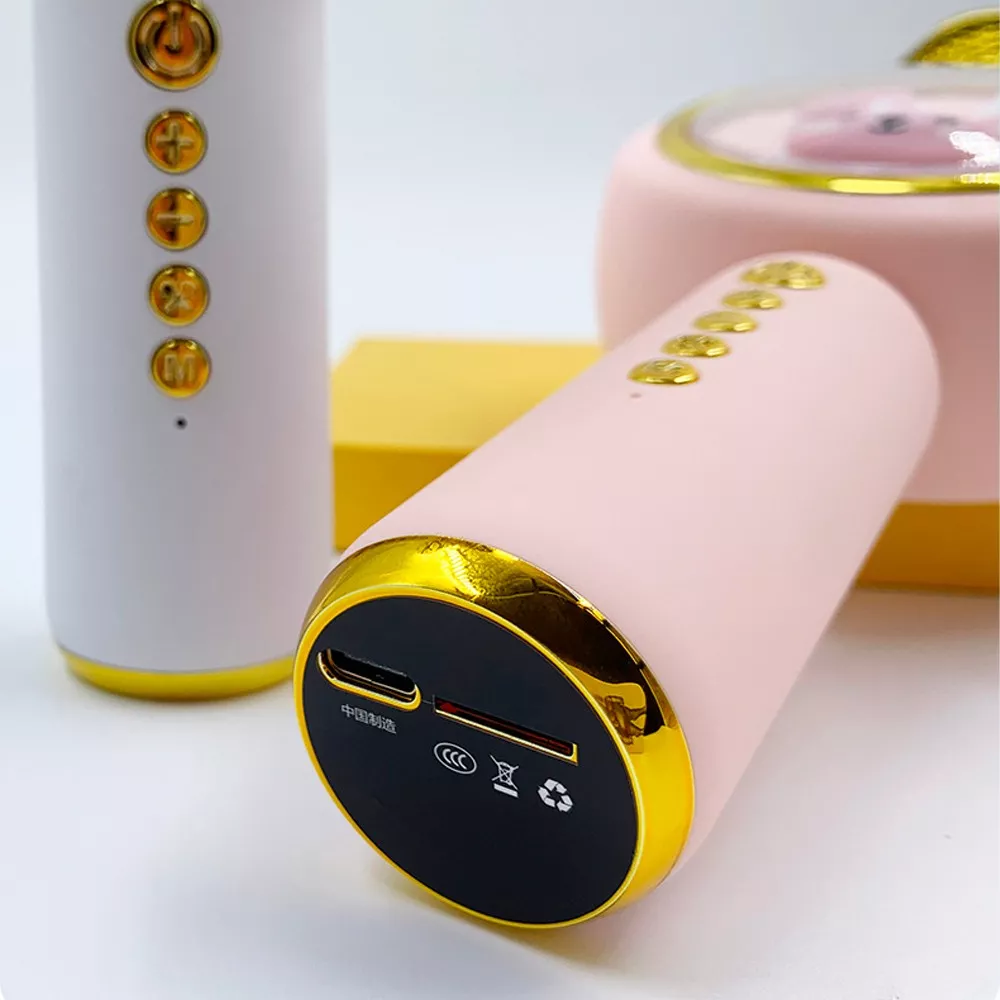 Micrófono Karaoke Niños X6 Bluetooth Parlante Cambiador Voz Conejo