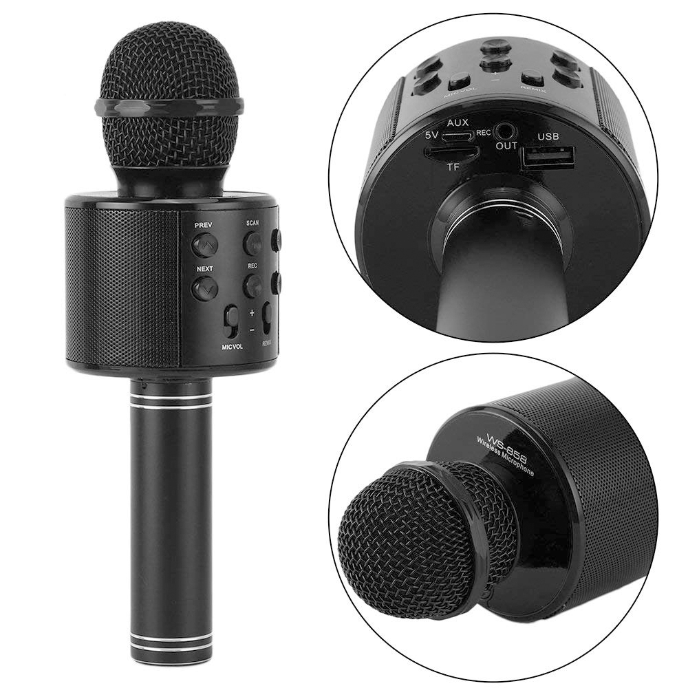 Micrófono Karaoke Bluetooth WS858 Parlante Efectos Voz Grabación USB