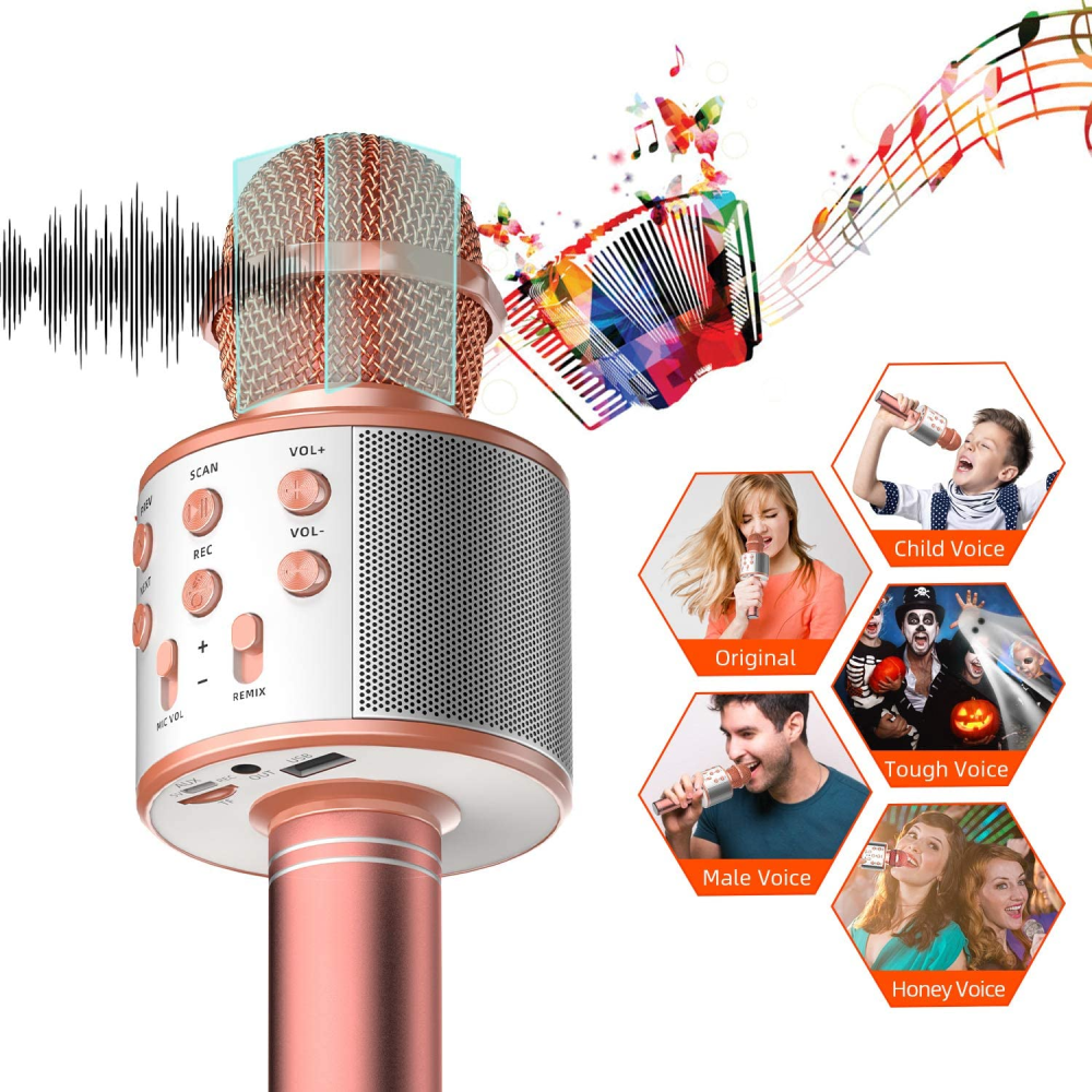 Micrófono Karaoke Bluetooth WS858 Parlante Efectos Voz Grabación USB