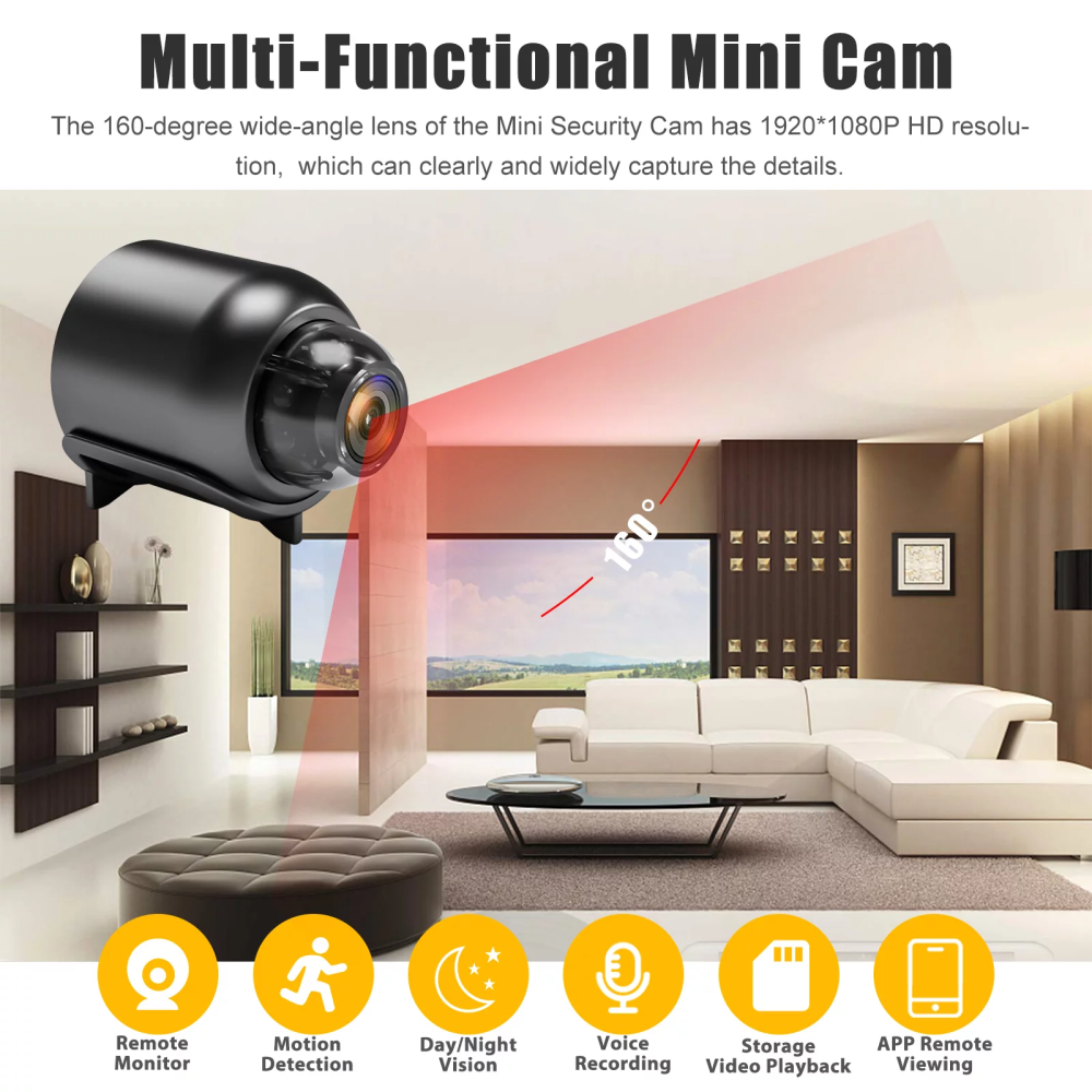 Mini Cámara Seguridad WiFi Full HD 1080P Magnética Visión Nocturna 160