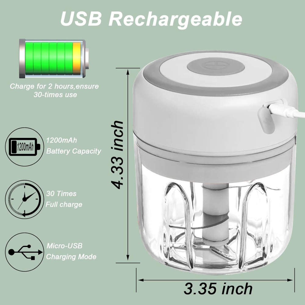 Mini Picatodo Eléctrico Recargable USB Ajo Cebolla 250ml Portátil