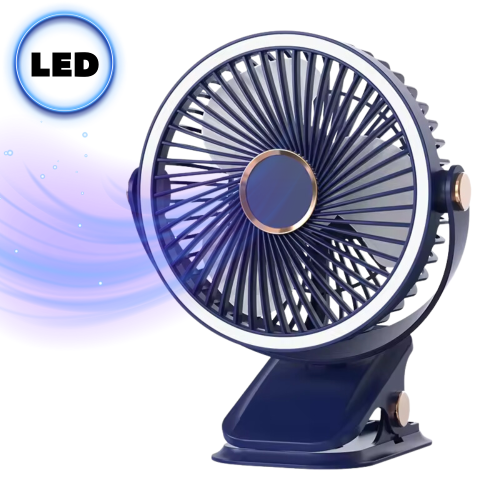 Mini Ventilador Pinza Recargable Luz LED 3 Velocidades Cabezal USB