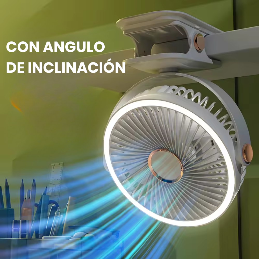 Mini Ventilador Pinza Recargable Luz LED 3 Velocidades Cabezal USB