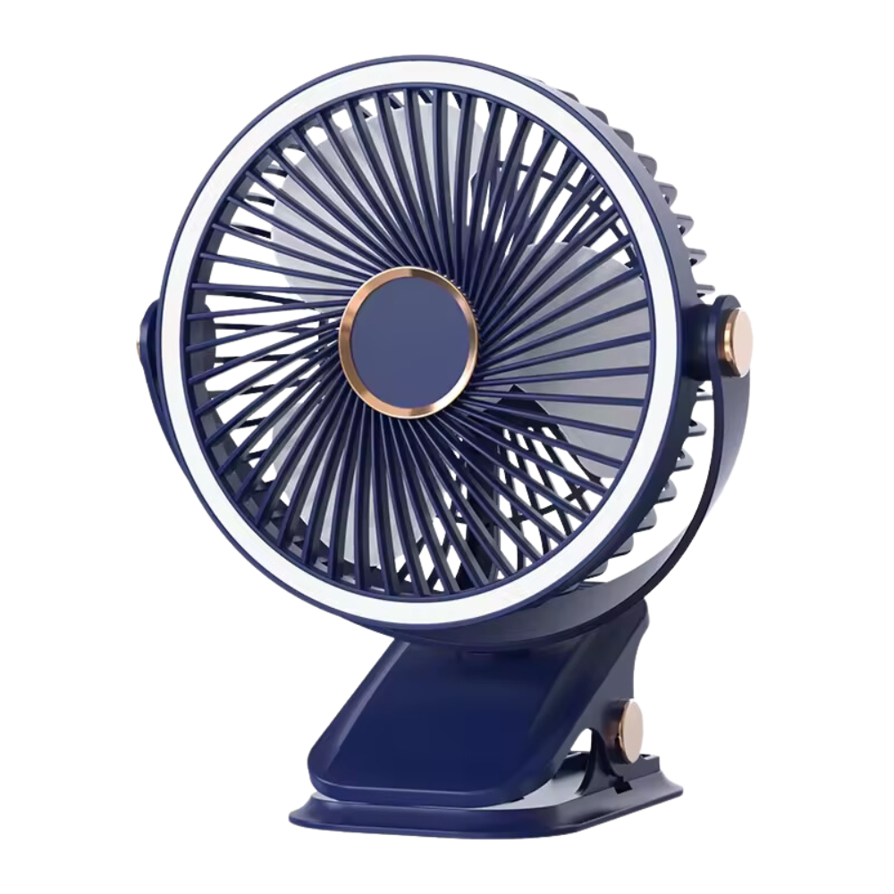 Mini Ventilador Pinza Recargable Luz LED 3 Velocidades Cabezal USB