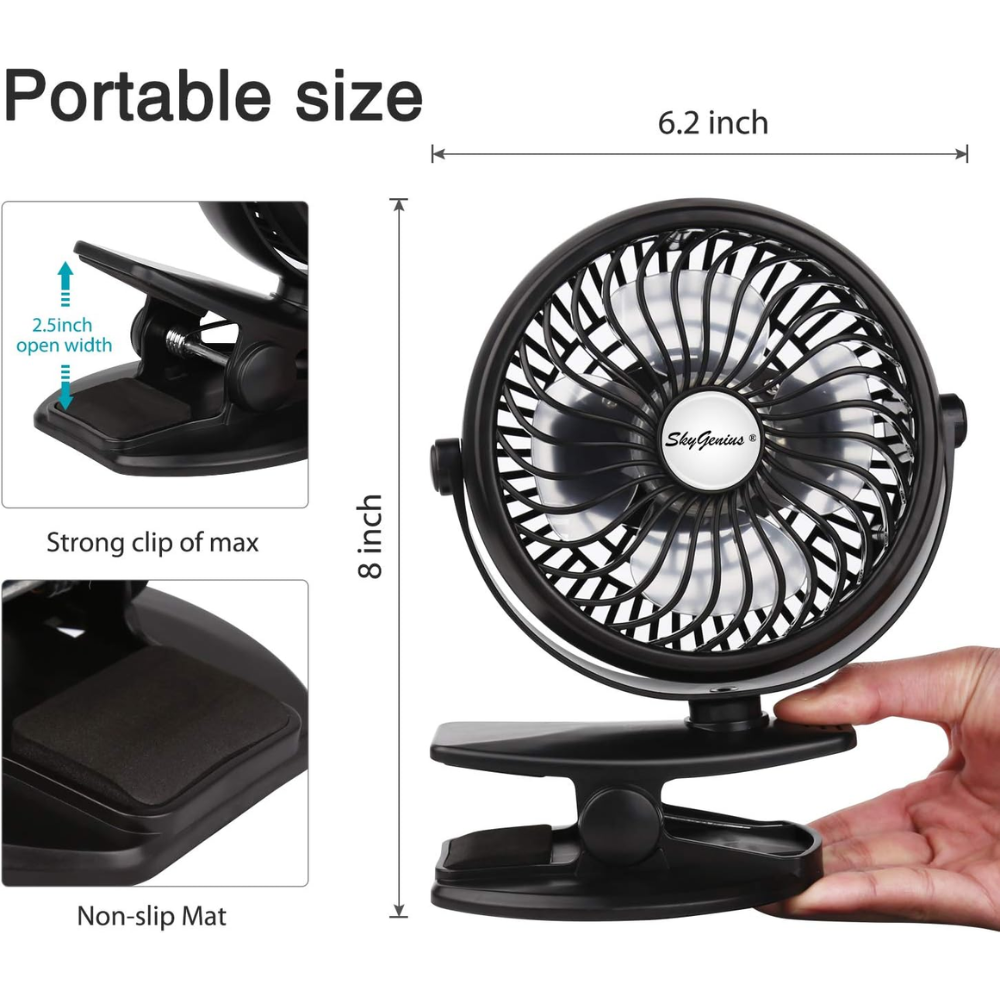 Mini Ventilador Pinza Recargable USB 3 Velocidades Portátil Silencioso