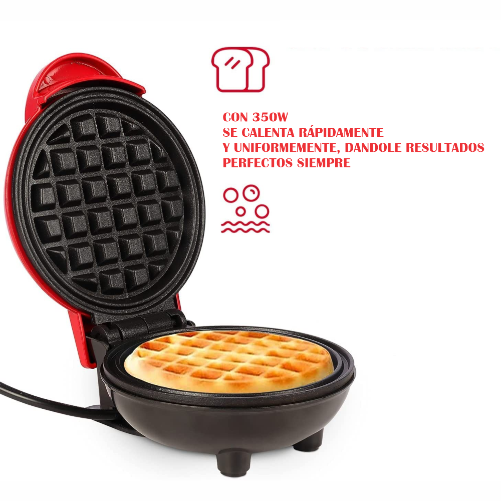 Mini Waflera Eléctrica Antiadherente Clásica 350W Compacta Wafles