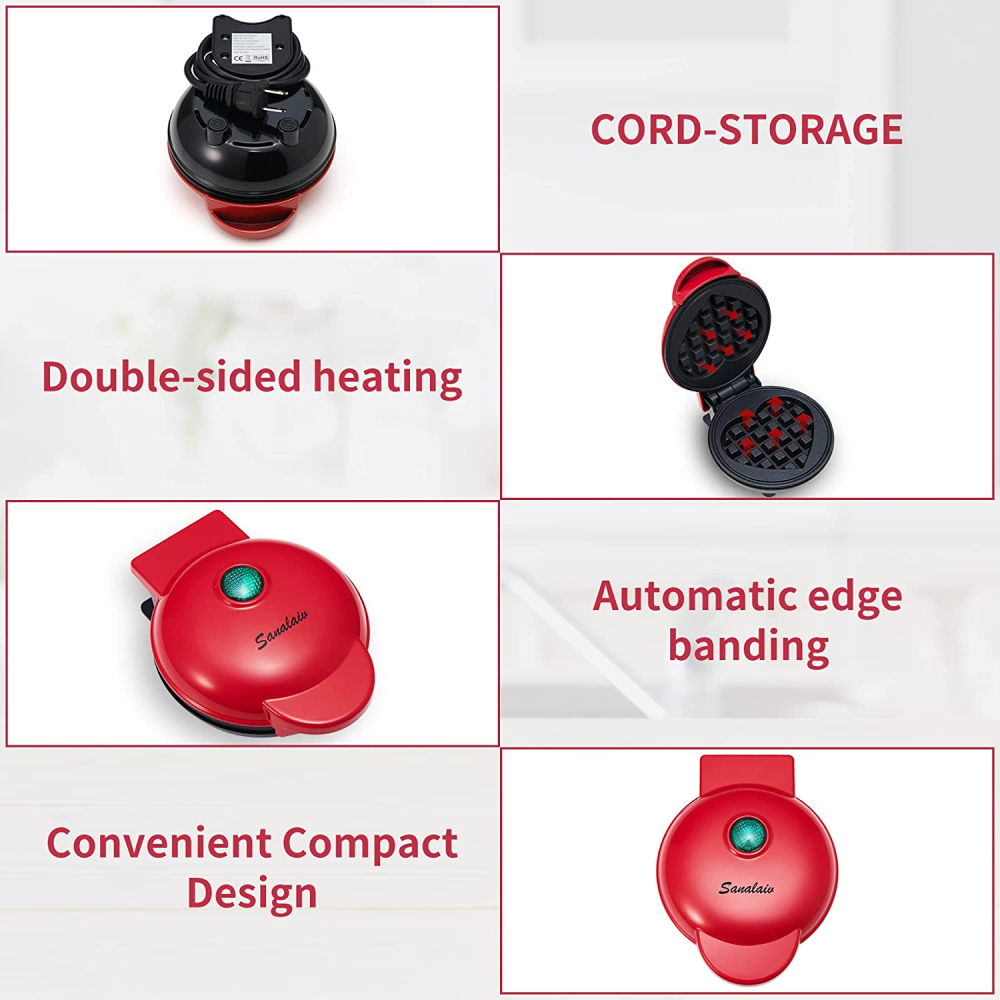 Mini Waflera Eléctrica Corazón Antiadherente 350W Compacta Desayuno