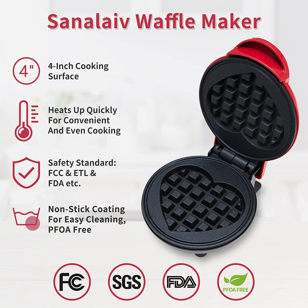 Mini Waflera Eléctrica Corazón Antiadherente 350W Compacta Desayuno