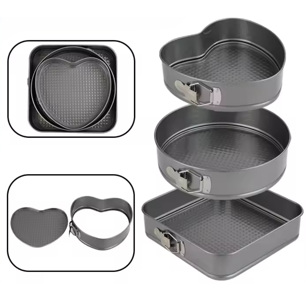 Moldes Tortas Desmontables Set 3 Antiadherente Cuadrado Corazón