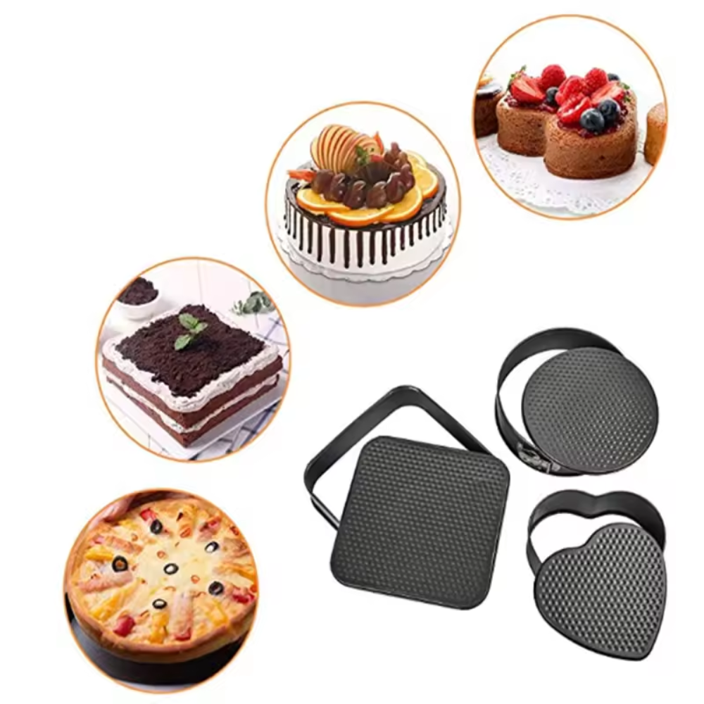 Moldes Tortas Desmontables Set 3 Antiadherente Cuadrado Corazón