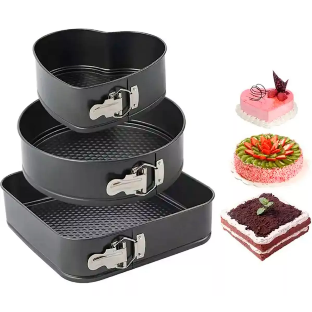 Moldes Tortas Desmontables Set 3 Antiadherente Cuadrado Corazón