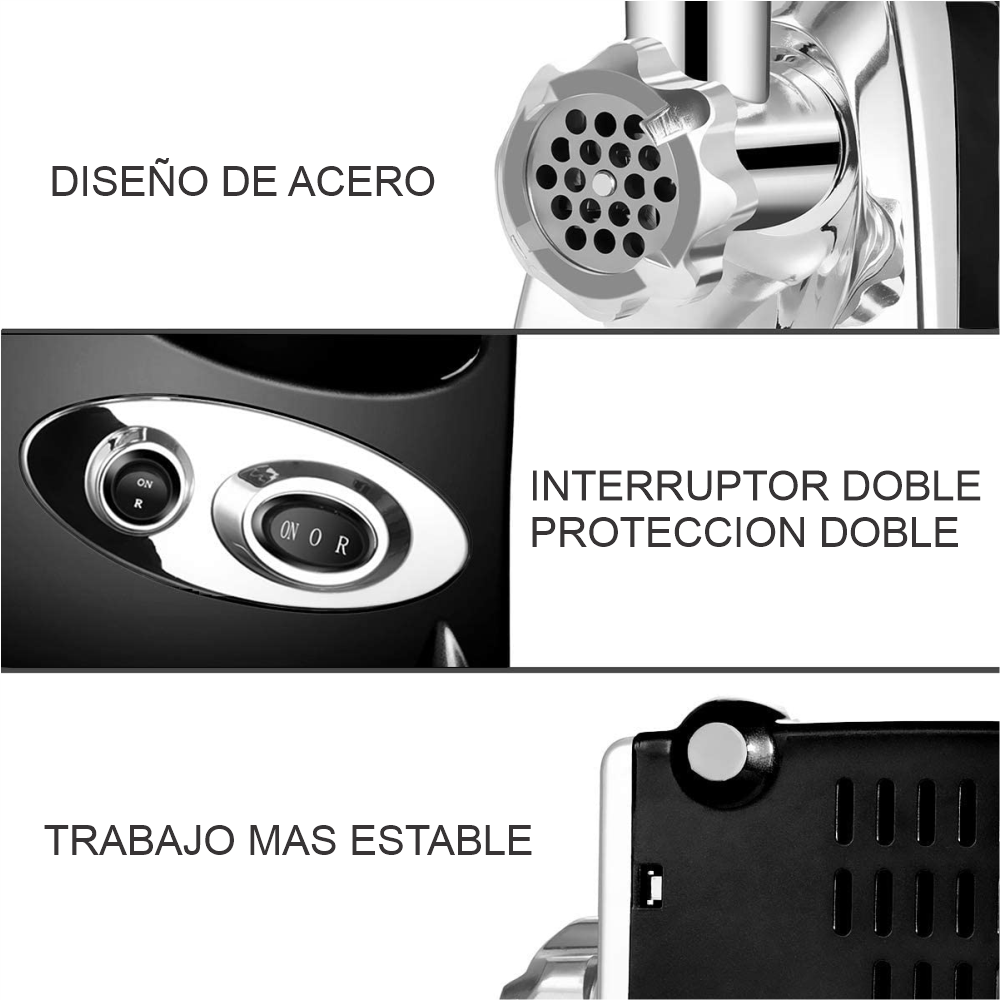 Molino Eléctrico Picador Carne Swisshome 2800W 3 Discos Corte Cocina
