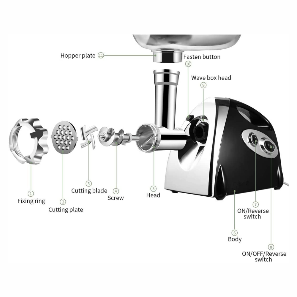 Molino Eléctrico Picador Carne Swisshome 2800W 3 Discos Corte Cocina
