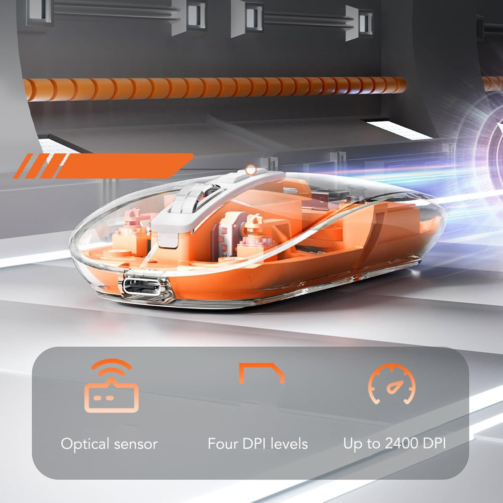 Mouse Inalámbrico Bluetooth 5.1 2.4G Recargable Transparente MA10