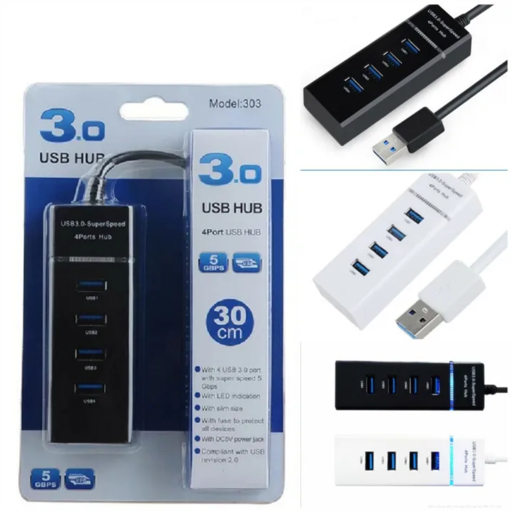 Hub USB 3.0 4 Puertos Multipuerto Cable Plug Play Windows Mac Linux