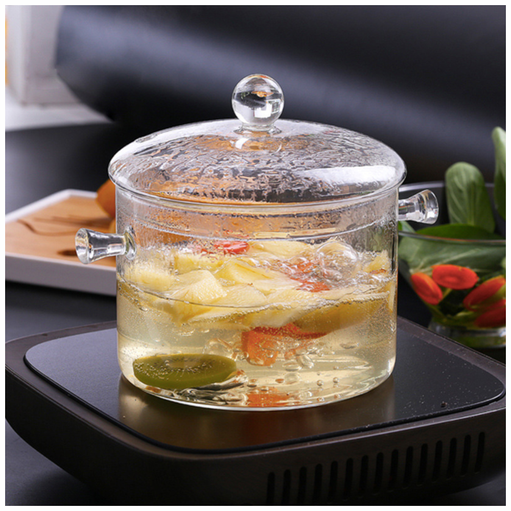 Olla Vidrio Borosilicato Tapa Transparente 15cm 1.4 Litros Resistente