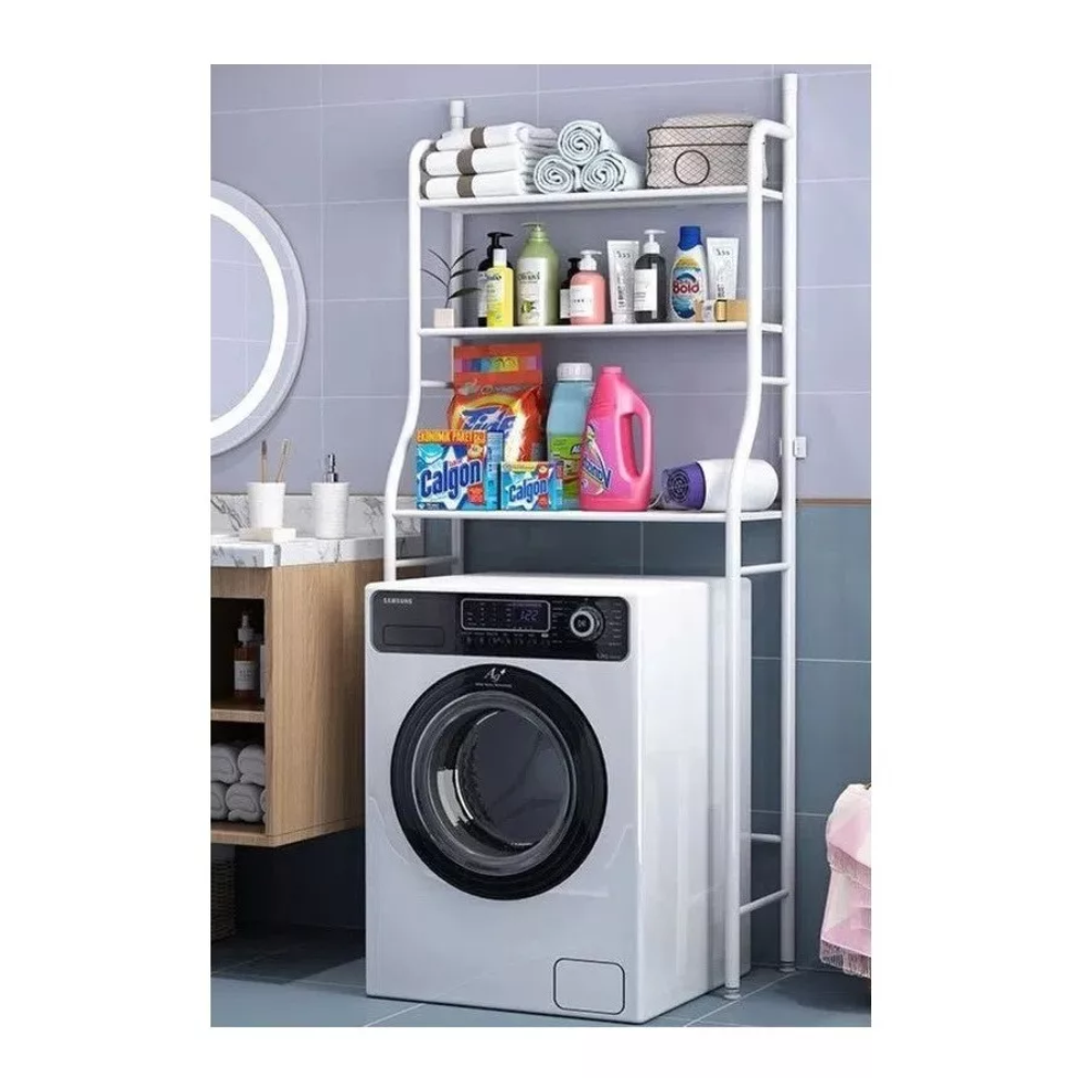 Organizador Lavadora Baño Mueble 3 Niveles Inodoro 4 Ganchos Blanco