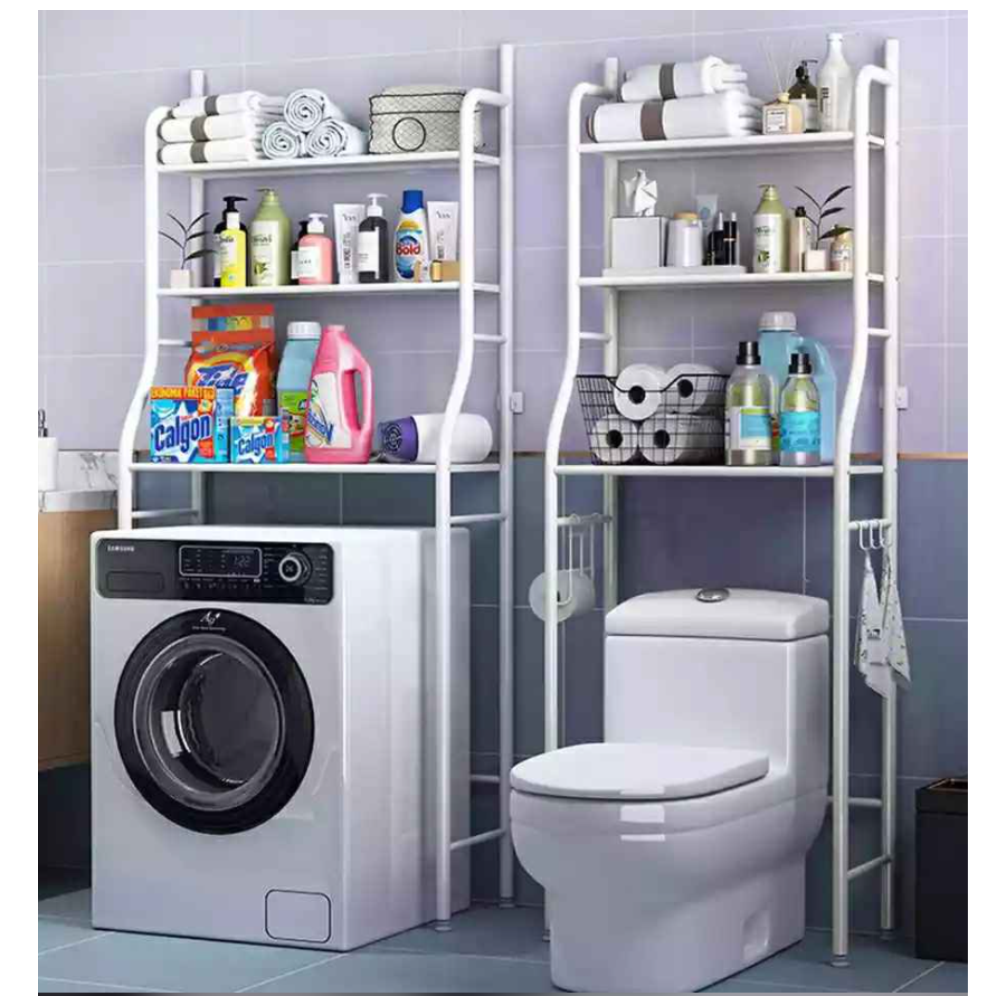 Organizador Lavadora Baño Mueble 3 Niveles Inodoro 4 Ganchos Blanco