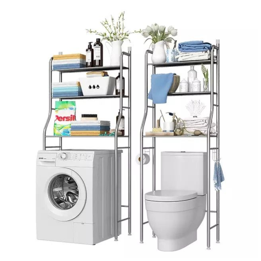 Organizador Lavadora Baño Mueble 3 Niveles Inodoro 4 Ganchos Blanco