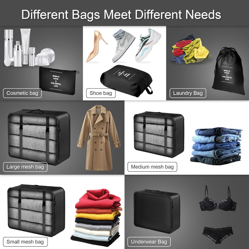 Organizador Maleta Viaje Set 7 Piezas Ropa Zapatos Impermeable Malla