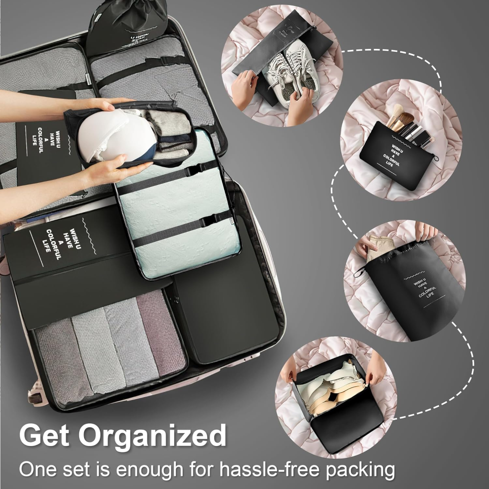 Organizador Maleta Viaje Set 7 Piezas Ropa Zapatos Impermeable Malla