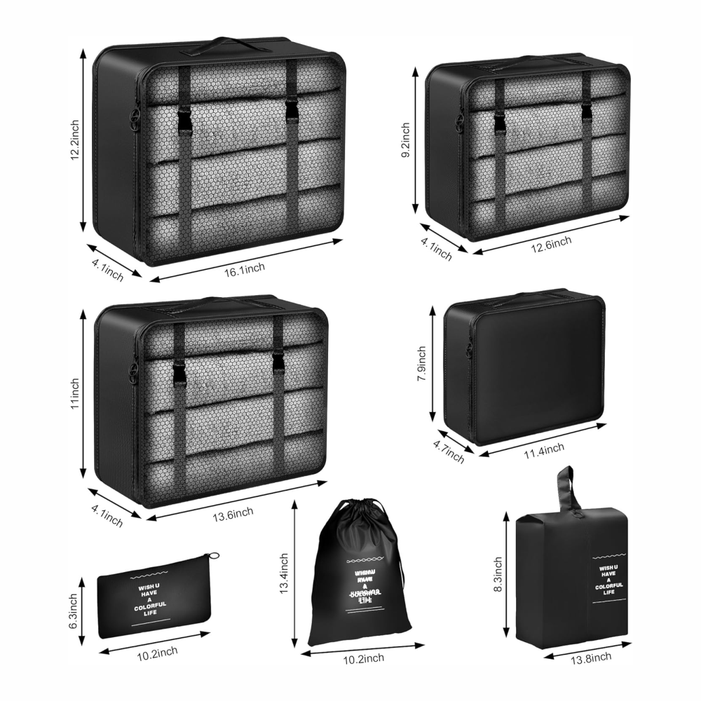 Organizador Maleta Viaje Set 7 Piezas Ropa Zapatos Impermeable Malla