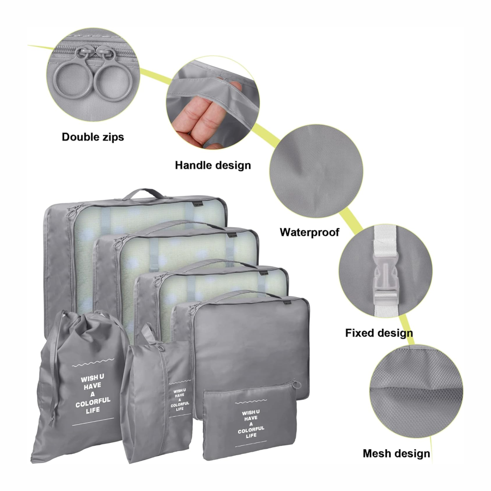 Organizador Maleta Viaje Set 7 Piezas Ropa Zapatos Impermeable Malla