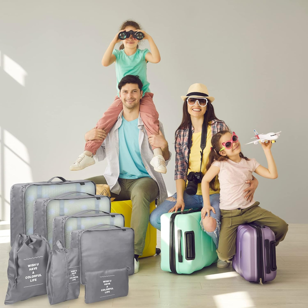 Organizador Maleta Viaje Set 7 Piezas Ropa Zapatos Impermeable Malla