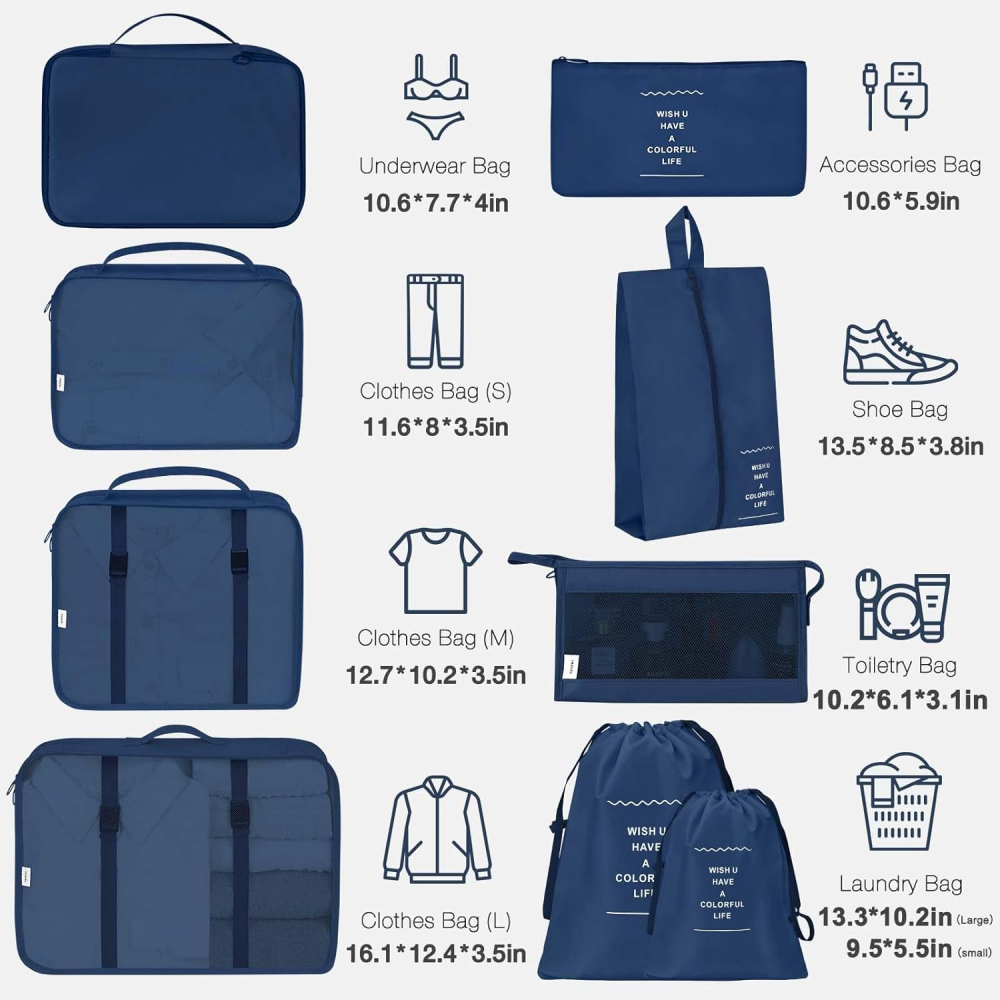 Organizador Maleta Viaje Set 7 Piezas Ropa Zapatos Impermeable Malla