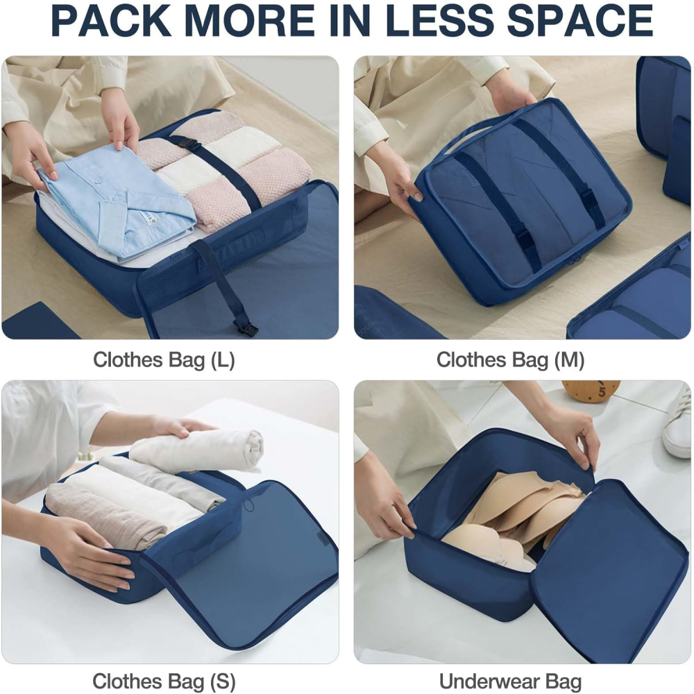 Organizador Maleta Viaje Set 7 Piezas Ropa Zapatos Impermeable Malla
