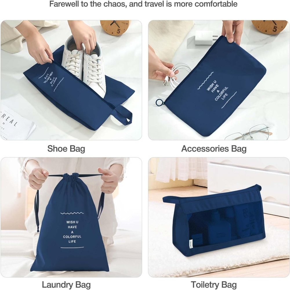 Organizador Maleta Viaje Set 7 Piezas Ropa Zapatos Impermeable Malla